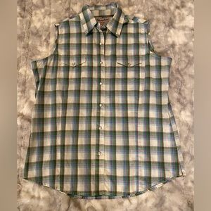 Wrancher by Wrangler Women’s Plaid Sleeveless Shirt with Pearl Snaps